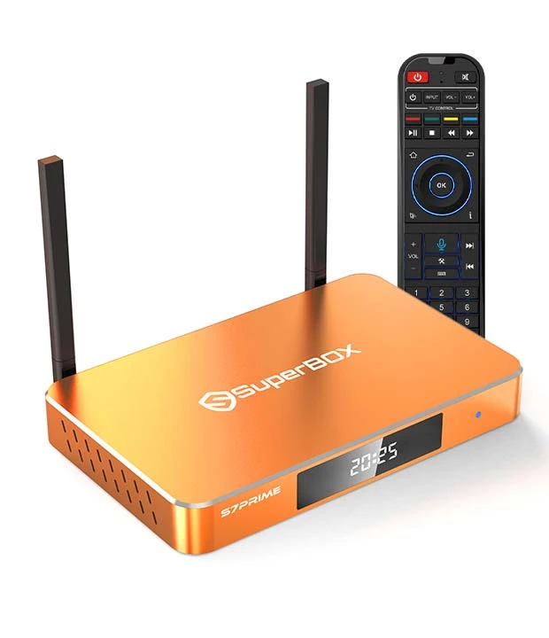 SuperBox S7 Prime product image with box and remote
