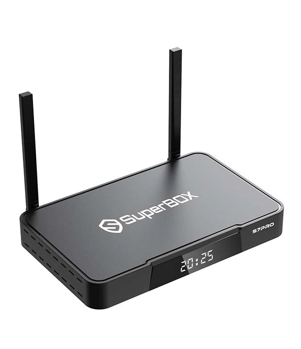 SuperBox S7 Pro product image with box and remote