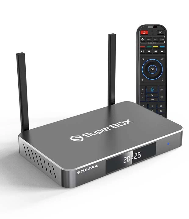 SuperBox S7 Ultra product image with box and remote
